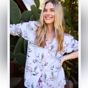 PJ Salvage Wild Heart Western Cozy Flannel Pajama Top Ranch Cowboy Cactus Horses